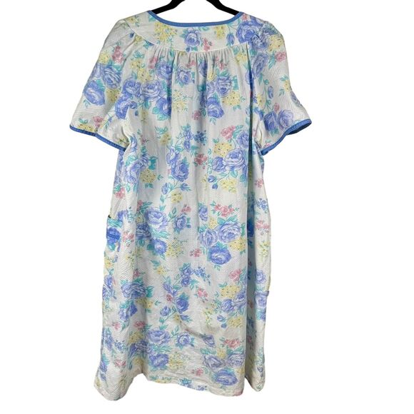 Vtg Flower Power Midi Robe Size L-XL HouseCoat Nightgown Dress Muumuu Mod Waffle - Picture 2 of 16